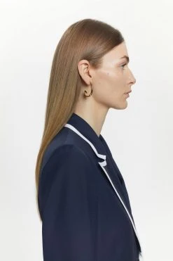 Karen Millen Wool Blend Double Layered Detail Blazer -Karen Millen shop navy wool blend double layered detail blazer 5