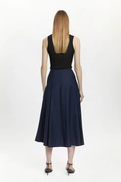 Karen Millen Wool Blend Godet Detail Midaxi Skirt -Karen Millen shop navy wool blend godet detail midaxi skirt 2