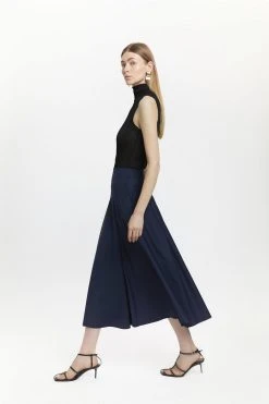 Karen Millen Wool Blend Godet Detail Midaxi Skirt -Karen Millen shop navy wool blend godet detail midaxi skirt 3