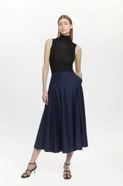 Karen Millen Wool Blend Godet Detail Midaxi Skirt -Karen Millen shop navy wool blend godet detail midaxi skirt 4