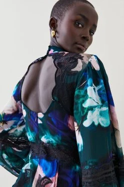 Karen Millen Neon Floral Mix Lace & Embroidery Maxi Dress -Karen Millen shop neon floral mix lace embroidery maxi dress 2