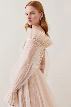 Karen Millen Lydia Millen Corset Detail Tulle Woven Bardot Top -Karen Millen shop neutral lydia millen corset detail tulle woven bardot top 4