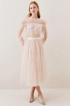 Karen Millen Lydia Millen Tulle Woven Maxi Skirt -Karen Millen shop neutral lydia millen tulle woven maxi skirt 3
