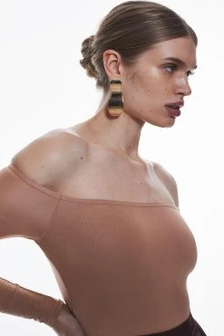 Karen Millen Slinky Bardot Jersey Bodysuit -Karen Millen shop nude slinky bardot jersey bodysuit 4