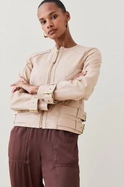 Karen Millen Leather Buckle Detail Biker Jacket