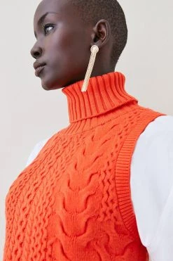 Karen Millen Cable Knit Roll Neck Tunic -Karen Millen shop orange cable knit roll neck tunic 2