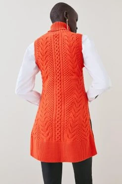 Karen Millen Cable Knit Roll Neck Tunic -Karen Millen shop orange cable knit roll neck tunic 4