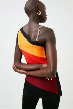 Karen Millen Colour Block Asymmetric Chain Knit Top