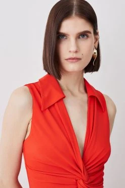 Karen Millen Twist Knot Jersey Jumpsuit -Karen Millen shop orange twist knot jersey jumpsuit 1 2