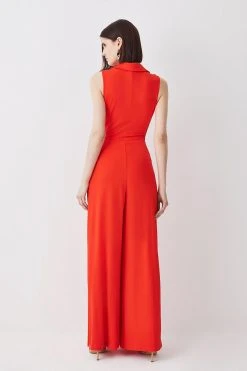 Karen Millen Twist Knot Jersey Jumpsuit -Karen Millen shop orange twist knot jersey jumpsuit 1 4