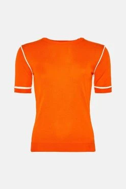 Karen Millen Viscose Blend Knitted Contrast Trim Top