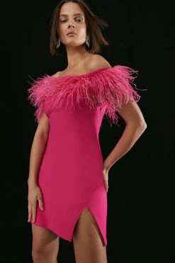 Karen Millen Compact Stretch Feather Bardot Mini Dress