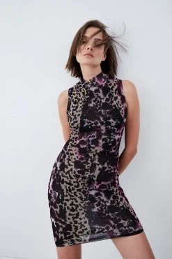 Karen Millen Marble Mesh Print Ruched Jersey Dress -Karen Millen shop pink marble mesh print ruched jersey dress 1