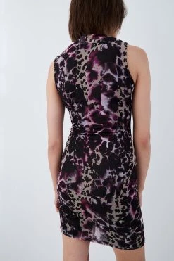 Karen Millen Marble Mesh Print Ruched Jersey Dress -Karen Millen shop pink marble mesh print ruched jersey dress 4