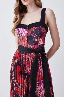 Karen Millen Top Stitch Pleated Butterfly Detail Woven Jumpsuit -Karen Millen shop pink top stitch pleated butterfly detail woven jumpsuit 1