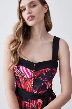 Karen Millen Top Stitch Pleated Butterfly Detail Woven Jumpsuit -Karen Millen shop pink top stitch pleated butterfly detail woven jumpsuit 2