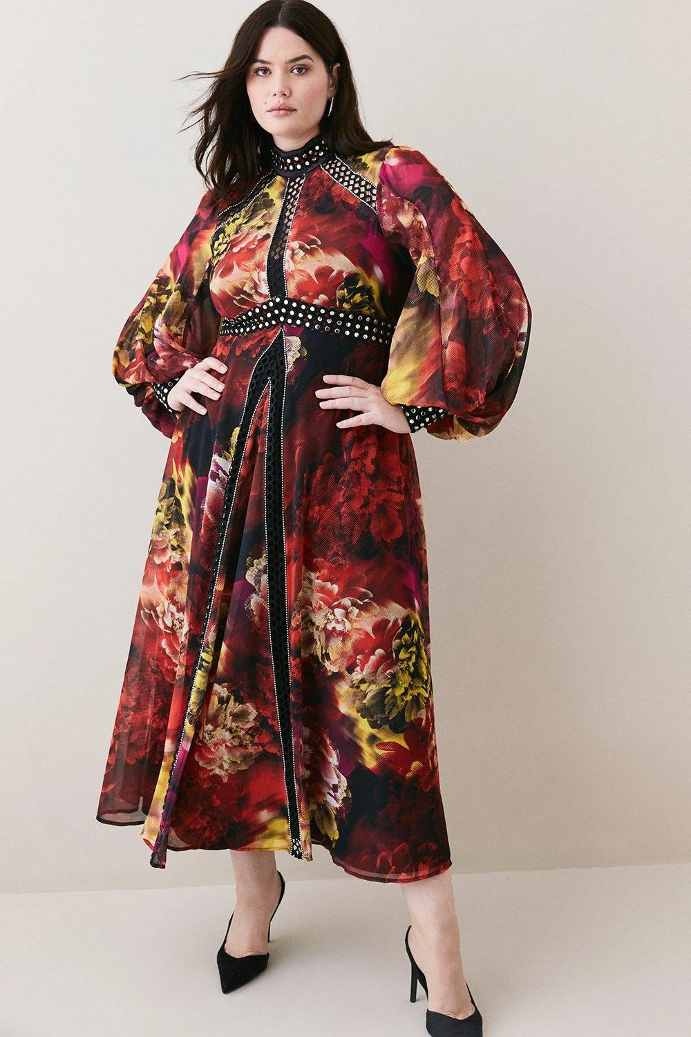 Karen Millen Plus Size Exploded Floral Studded Lace Dress 4 Karen Millen Plus Size Exploded Floral Studded Lace Dress - Image 2