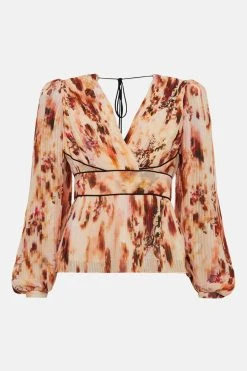 Karen Millen Pressed Floral Pleated Woven Blouse