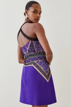 Karen Millen Geo Guipure Metallic Lace Woven Mini Dress