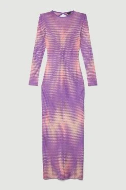 Karen Millen Mirrored Knitted Maxi Column Dress -Karen Millen shop purple mirrored knitted maxi column dress 1