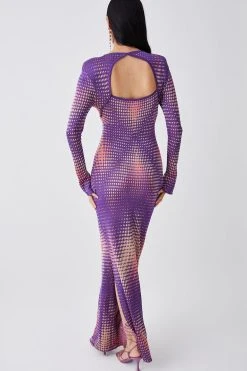 Karen Millen Mirrored Knitted Maxi Column Dress -Karen Millen shop purple mirrored knitted maxi column dress 3