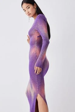 Karen Millen Mirrored Knitted Maxi Column Dress -Karen Millen shop purple mirrored knitted maxi column dress 4