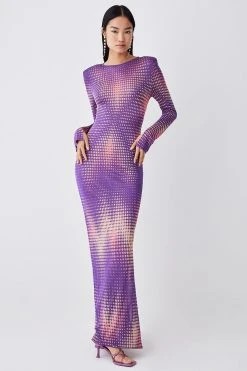Karen Millen Mirrored Knitted Maxi Column Dress -Karen Millen shop purple mirrored knitted maxi column dress 5