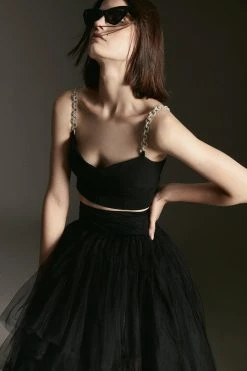 Karen Millen Belted High Low Tulle Skirt -Karen Millen shop raspberry belted high low tulle skirt 4