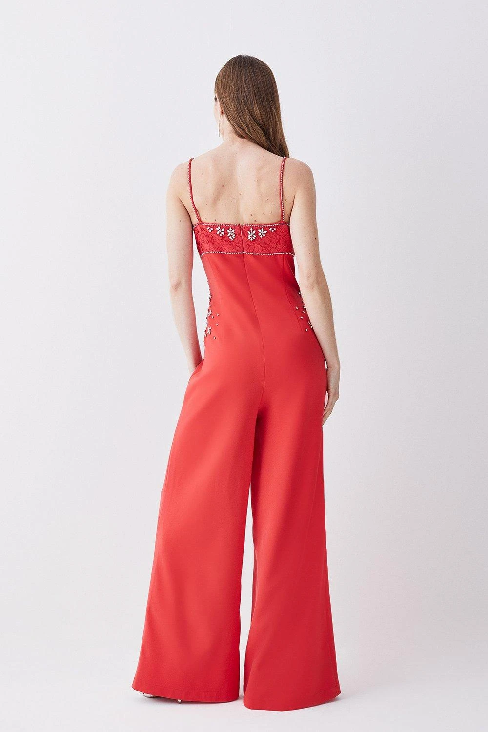 Karen Millen Embellished Lace Mix Strappy Woven Jumpsuit 5 Karen Millen Embellished Lace Mix Strappy Woven Jumpsuit - Image 3