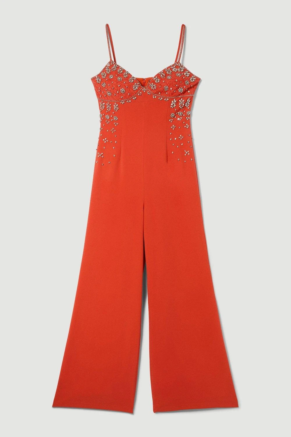 Karen Millen Embellished Lace Mix Strappy Woven Jumpsuit 6 Karen Millen Embellished Lace Mix Strappy Woven Jumpsuit - Image 4