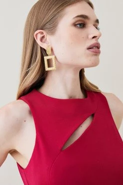 Karen Millen Italian Structured Jersey Cut Out Pencil Midi Dress