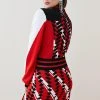 Karen Millen Embellished Sporty Jacquard Knit Mini Dress -Karen Millen shop red embellished sporty jacquard knit mini dress