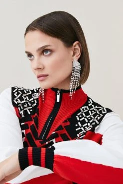 Karen Millen Embellished Sporty Jacquard Knit Mini Dress -Karen Millen shop red embellished sporty jacquard knit mini dress 2