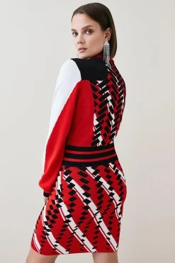 Karen Millen Embellished Sporty Jacquard Knit Mini Dress