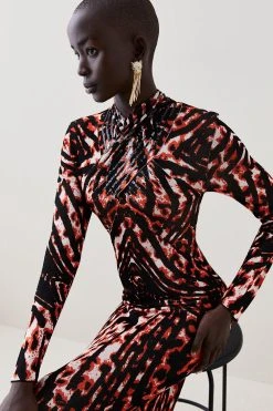 Karen Millen Embellished Twist Slinky Jacquard Knit Maxi Dress -Karen Millen shop red embellished twist slinky jacquard knit maxi dress 5