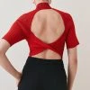 Karen Millen Twist Back Reverse Knit Top -Karen Millen shop red twist back reverse knit top