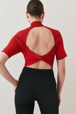 Karen Millen Twist Back Reverse Knit Top