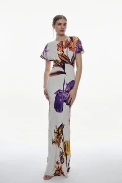 Karen Millen Satin Crepe Drama Floral Maxi Dress -Karen Millen shop satin crepe drama floral maxi dress 1