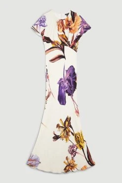 Karen Millen Satin Crepe Drama Floral Maxi Dress -Karen Millen shop satin crepe drama floral maxi dress 3