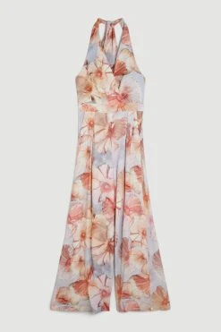 Karen Millen Satin Crepe Etched Floral Woven Wide Leg Jumpsuit -Karen Millen shop satin crepe etched floral woven wide leg jumpsuit 4