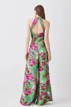 Karen Millen Silhouette Floral Halterneck Jumpsuit -Karen Millen shop silhouette floral halterneck jumpsuit 1