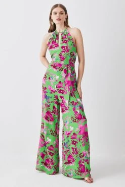 Karen Millen Silhouette Floral Halterneck Jumpsuit -Karen Millen shop silhouette floral halterneck jumpsuit 3