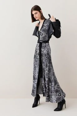 Karen Millen Space Dye Slinky Knit Animal Jacquard Maxi Dress