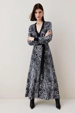 Karen Millen Space Dye Slinky Knit Animal Jacquard Maxi Dress -Karen Millen shop snake space dye slinky knit animal jacquard maxi dress 3