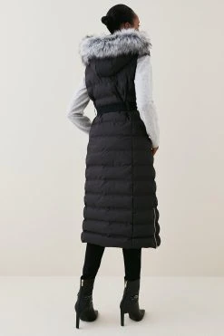 Karen Millen Belted Puffer Faux Fur Maxi Hooded Gilet -Karen Millen shop stone belted puffer faux fur maxi hooded gilet 3