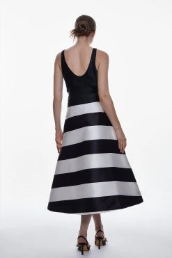 Karen Millen Satin Twill Striped Prom Skirt -Karen Millen shop stripe satin twill striped prom skirt 2