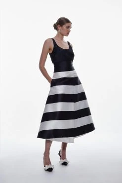 Karen Millen Satin Twill Striped Prom Skirt -Karen Millen shop stripe satin twill striped prom skirt 3