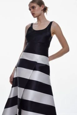 Karen Millen Satin Twill Striped Prom Skirt -Karen Millen shop stripe satin twill striped prom skirt 4