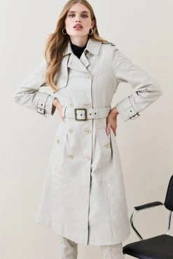 Karen Millen Leather Trench Belted Mac Coat