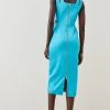 Karen Millen Italian Structured Satin Column Midi Dress -Karen Millen shop teal italian structured satin column midi dress